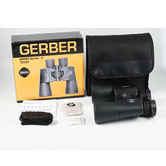 The&nbsp;<strong>Gerber Sport 12x50 binoculars</strong>&nbsp;are one of the finest binoculars anywhere and are&nbsp;ideal for bird,&nbsp;whale watching or plane spotting. Clarity and sharpness you could reach out and touch. The Gerber 12 x 50 Binoculars have fully multi coated optics, twist-down rubber eye cups, tripod adaptable. www.defenceqstore.com.au