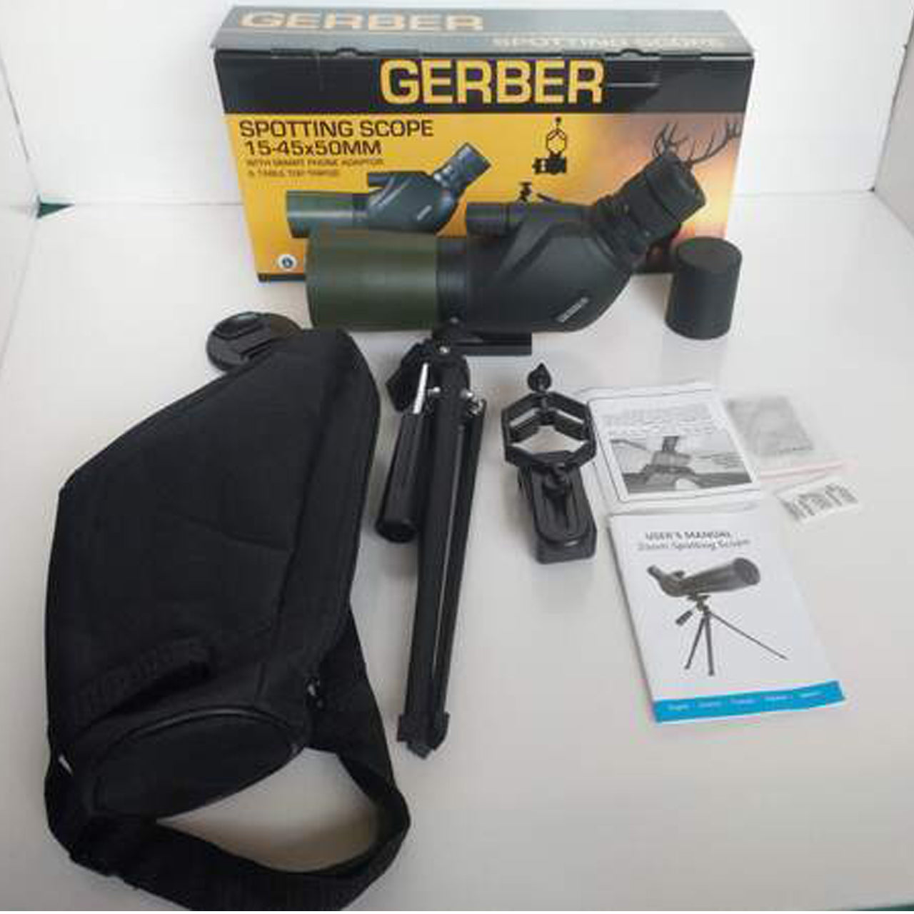 The GERBER 15-45x50mm is one of the most unique spotting scopes in the market. Economical and compact, it offers high magnifications in a 45 degree eyepiece&nbsp;design. The rubber armoured exterior is both, attractive and durable. www.defenceqstore.com.au