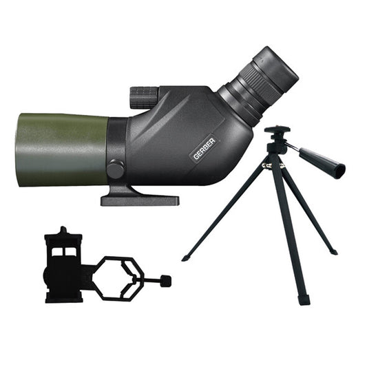 The GERBER 15-45x50mm is one of the most unique spotting scopes in the market. Economical and compact, it offers high magnifications in a 45 degree eyepiece&nbsp;design. The rubber armoured exterior is both, attractive and durable. www.defenceqstore.com.au
