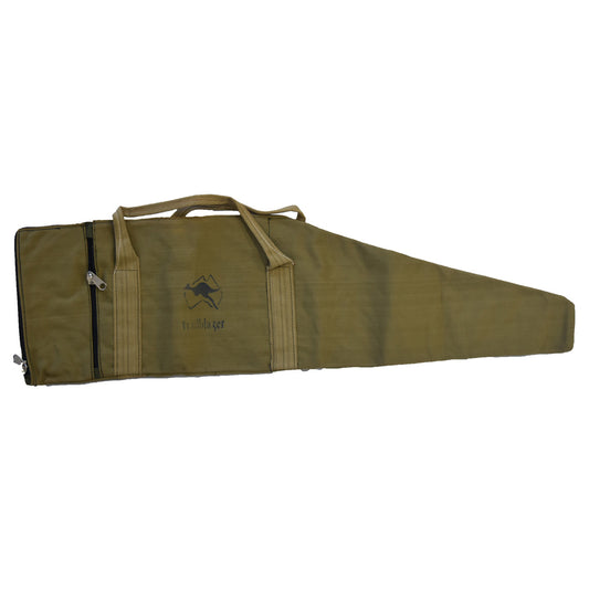 Crafted from premium Australian army webbing, the H.D Gun Cover is perfect for transporting your firearm. Offering a half zip closure and two comfortable handles, this cover also features an internal zip pocket for additional storage. Boasting a classic khaki colour, it's 100 cm in length. Invest in quality and protect your gun today! www.defenceqstore.com.au