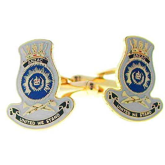 Add a touch of elegance to your wardrobe with HMAS Anzac 20mm full colour enamel cuff links. These stunning gold plated cuff links are ideal for formal or everyday occasions - the final touch to any ensemble! www.defenceqstore.com.au