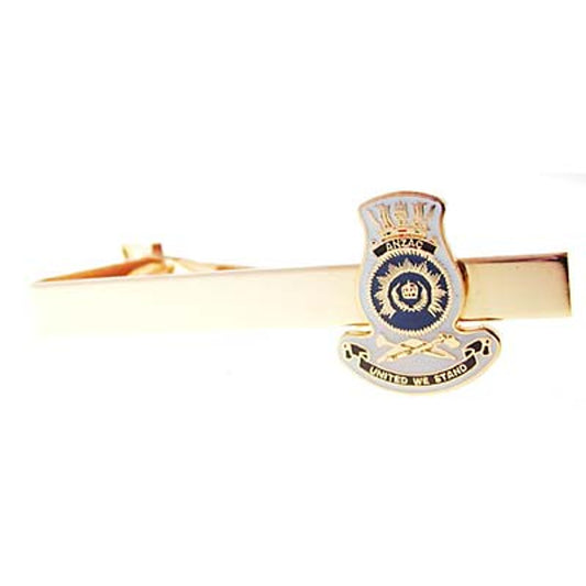 Add a touch of elegance to your look with the HMAS Anzac 20mm enamel tie bar! Crafted with gold-plated material, this gorgeous tie bar is perfect for any work or formal occasion. www.defenceqstore.com.au