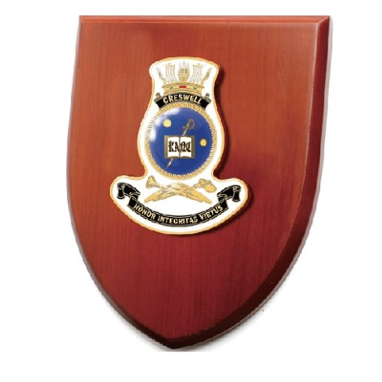 The exceptional HMAS Creswell Plaque is now available for order. This stunning plaque showcases a 100mm full colour enamel crest, elegantly placed on a 200x160mm timber finish shield. www.defenceqstore.com.au
