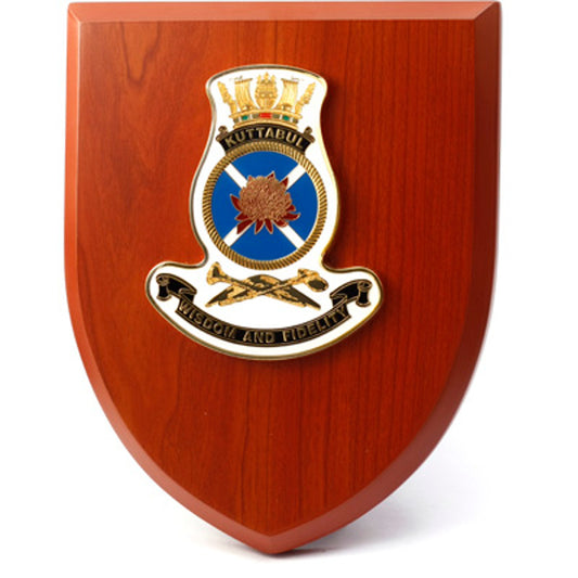 The Exceptional HMAS Kuttabul Plaque is a truly remarkable piece that is sure to impress. This beautiful plaque showcases a stunning 100mm full colour enamel crest, elegantly set on a 200x160mm timber finish shield. www.defenceqstore.com.au