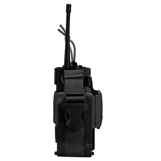 Designed to fit a variety of radios, the Universal Radio Pouch Black offers adjustable sizing from 120mm x 65mm to 200mm x 38mm. Made with 600D fabric and featuring an expansion rope, it can be easily attached to MOLLE gear or worn on a belt. Perfect for webbing, vests, belt kits, and backpacks, this pouch is a versatile and reliable addition to any gear collection. www.defenceqstore.com.au