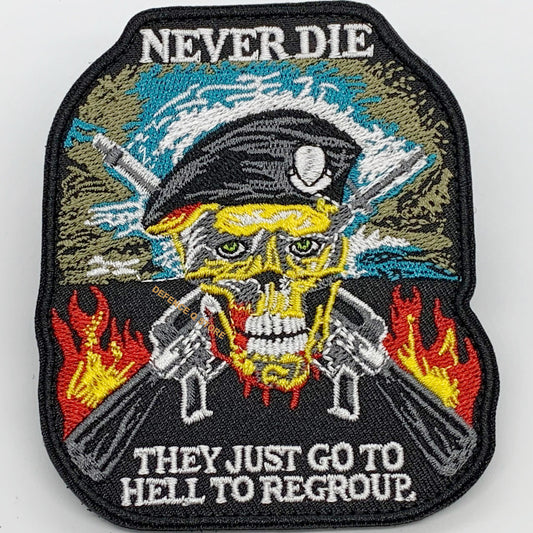 Revive your style with the Never Die Embroidery Velcro Backed Patch, measuring 10x8.5cm, to add a touch of boldness and personality to your outfits. HOOK AND LOOP BACKED PATCH(BOTH PROVIDED) www.defenceqstore.com.au