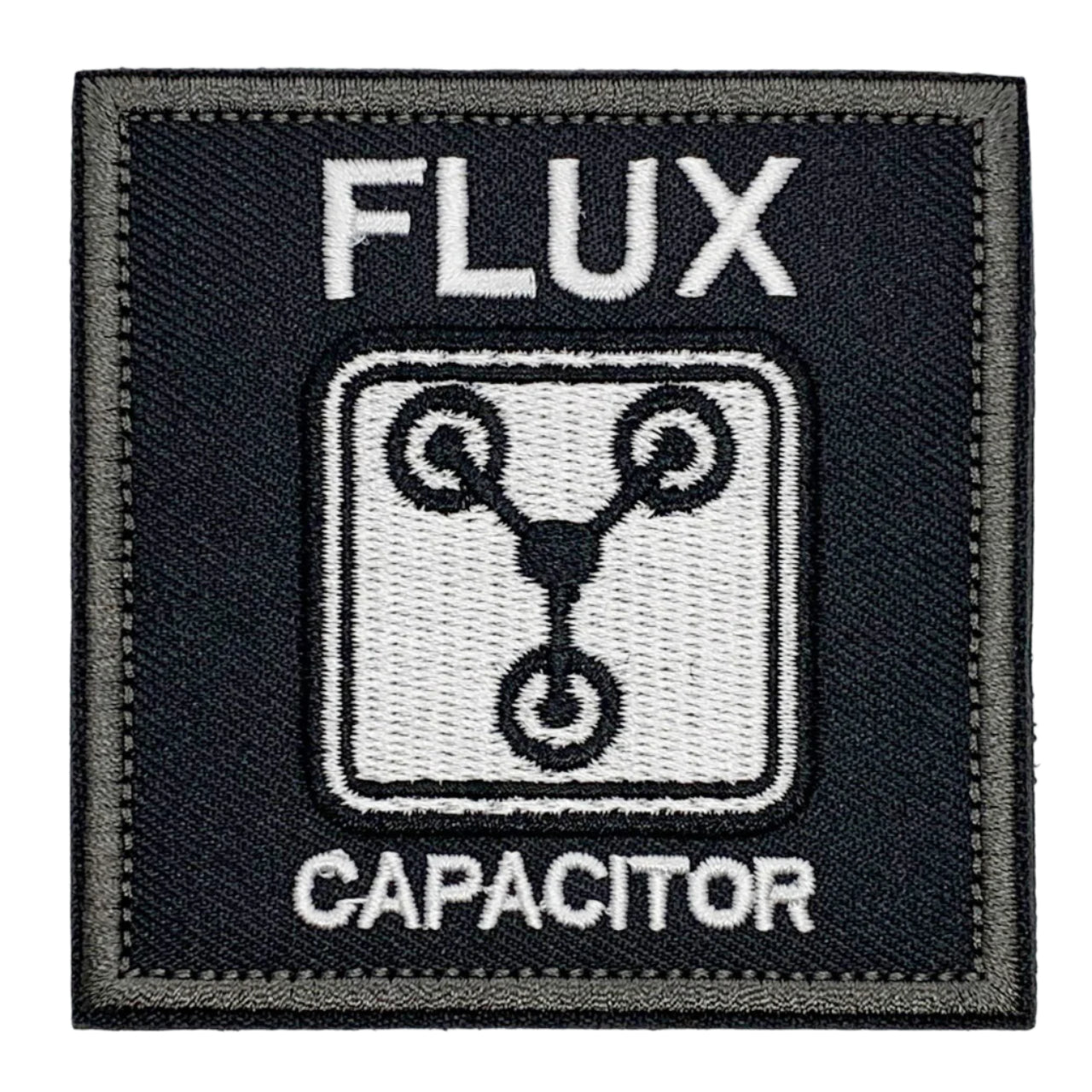 Flux Capacitor Embroidery Velcro Backed Patch. Size: 7.5x7.5cm HOOK AND LOOP BACKED PATCH(BOTH PROVIDED) www.defenceqstore.com.au