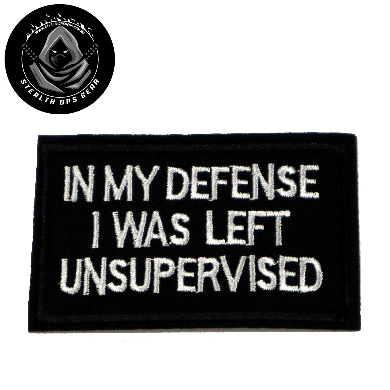 Unleash your rebellious spirit with the In My Defense I Was Left Unsupervised Morale Patch! Featuring an embroidered design and hook & loop backing, this 8x5cm patch is the perfect addition to your collection. Show off your unapologetic confidence and unique sense of humour with this high-quality product. www.defenceqstore.com.au