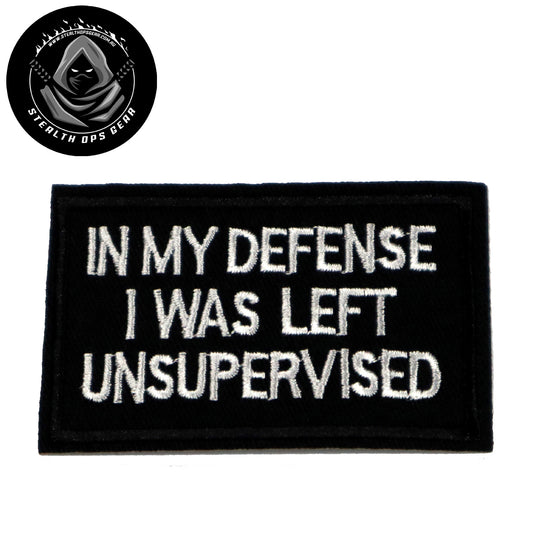 Unleash your rebellious spirit with the In My Defense I Was Left Unsupervised Morale Patch! Featuring an embroidered design and hook & loop backing, this 8x5cm patch is the perfect addition to your collection. Show off your unapologetic confidence and unique sense of humour with this high-quality product. www.defenceqstore.com.au