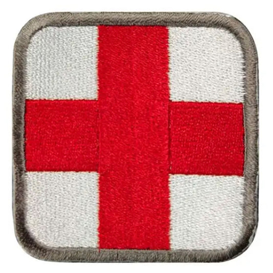 Medical Patch First Aid Grey Border Patch Hook & Loop.   Size: 5x5cm  HOOK AND LOOP BACKED PATCH(BOTH PROVIDED) www.defenceqstore.com.au