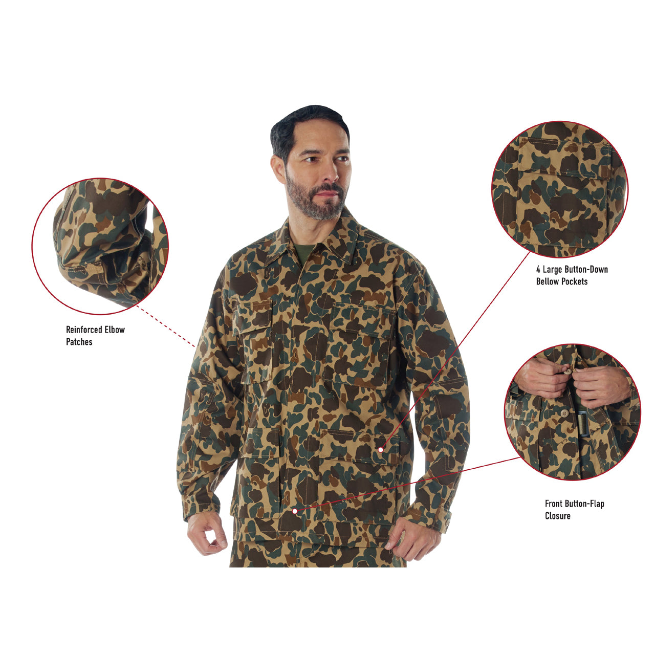 In collaboration with Bear Archery, the revered Fred Bear camouflage pattern comes to life through Rothco’s legendary outdoor apparel and gear, including our BDU Shirt. Each item in the Fred Bear Camouflage collection has been crafted using the iconic Fred Bear camo pattern. www.defenceqstore.com.au