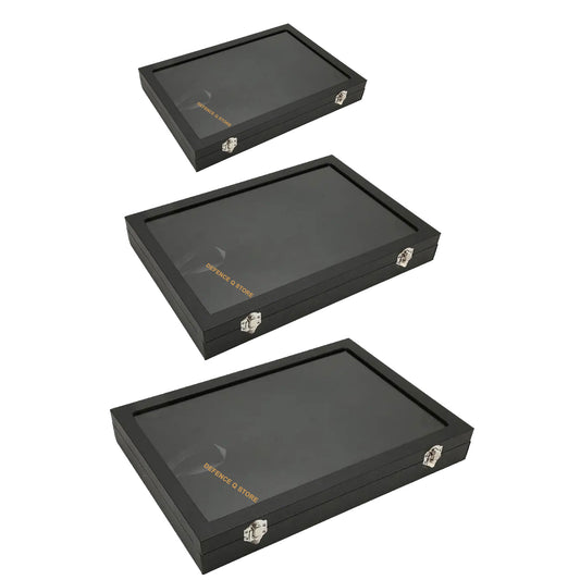 Our Dustproof Display Case organizer is lined with a sponge layer that is flexible and also prevents scratching of your collection, providing total protection. Make sure your medals, lapel pins and badges won't fade over time. Dimensions: Small 20x15x4.8cm Medium 28x20x5cm Large 35x24x5cm www.defenceqstore.com.au