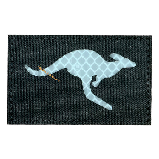 Elevate your everyday look and show off your patriotic spirit with the Kangaroo Reflective Laser Cut Velcro Backed Morale Patch Black. Perfect for jackets, packs, and caps, this 5cm X 8cm patch exudes charm and style while displaying your passion for your country.  www.defenceqstore.com.au where cadets shop
