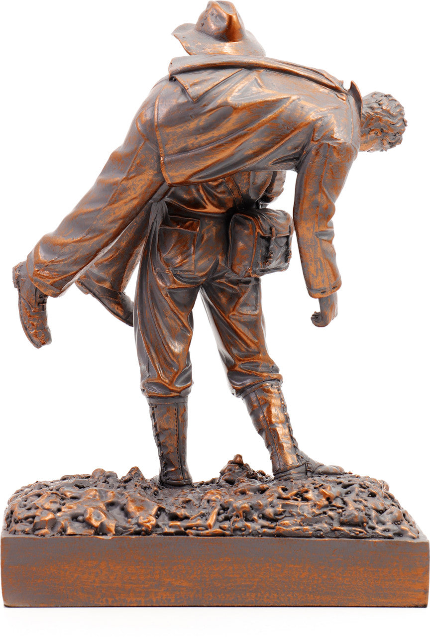 Introducing the Leslie Bull Allen Spirit of Mateship Figurine, a remarkable tribute to an extraordinary act of valor and camaraderie. Crafted with precision from cold cast bronze, this figurine immortalizes a defining moment in history. www.defenceqstore.com.au