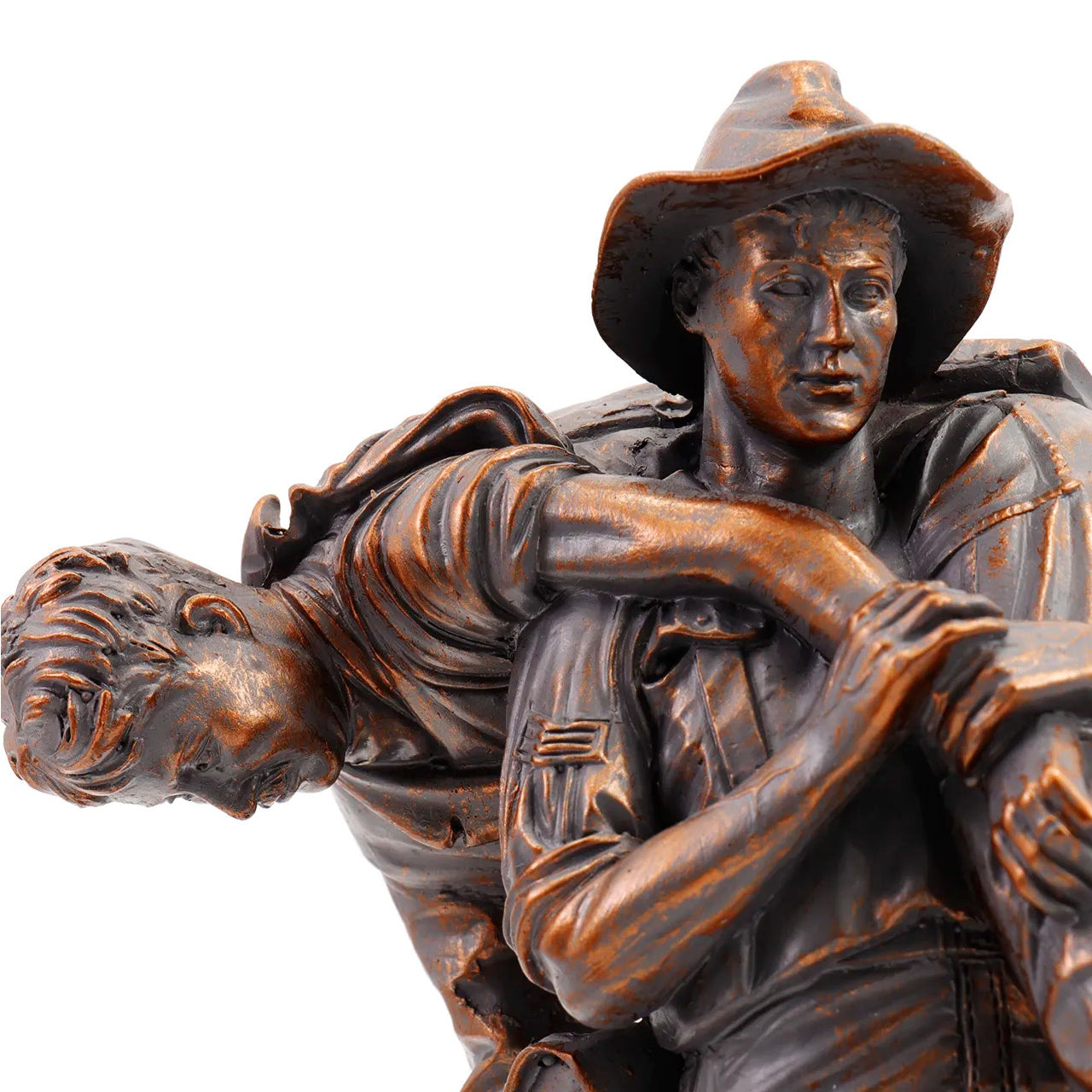 Introducing the Leslie Bull Allen Spirit of Mateship Figurine, a remarkable tribute to an extraordinary act of valor and camaraderie. Crafted with precision from cold cast bronze, this figurine immortalizes a defining moment in history. www.defenceqstore.com.au