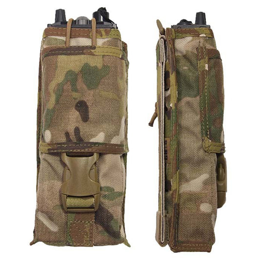 With a folding flap and elastic retention straps, this pouch will keep your communication gear in place and tight but at the same time allowing you to access the key pad and screen with an opening flap so there is no need to remove the radio to change frequency's or adjust volume. Requires two MOLLE columns for attachment. www.defenceqstore.com.au