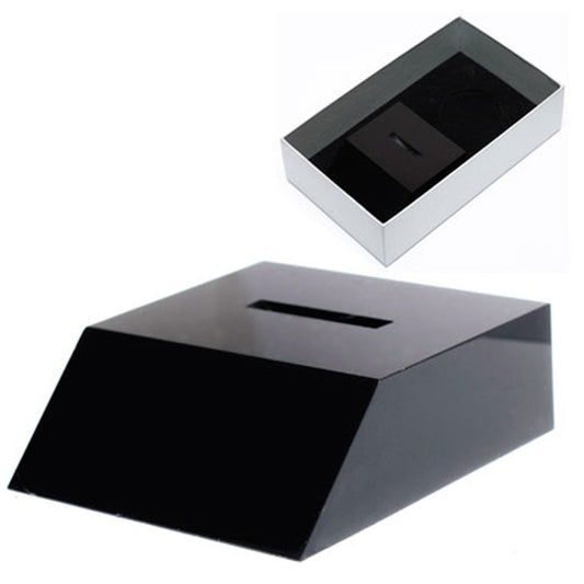 Medallion Stand In Gift Box. Will fit up to 48mm medallions in a black acrylic desk stand. The stand allows the medallion to sit freely and is presented in a form cut gift box making it perfect for awards, presentations or that special gift.