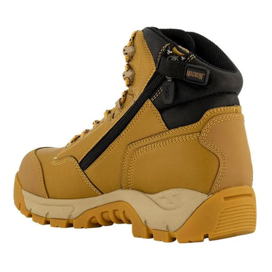 Spend long hours on your feet without discomfort with the Magnum Men's Precision Max Work Boots. These boots offer waterproof, breathable Clarino microfiber uppers and protective composite toes, all crafted with vegan-friendly materials. The fast-wicking lining helps manage moisture, keeping your feet dry and comfortable. www.defenceqstore.com.au