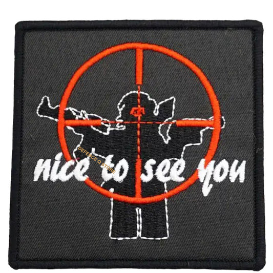 Elevate your gear to the next level with the Nice To See You Embroidery Velcro Backed Morale Patch. Easily attach it to any piece of field gear, clothing, or create a unique patch display! Infuse some fun and spookiness into your style today. Size: 7.5x7.5cm www.defenceqstore.com.au