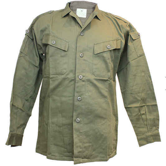 REPRODUCTION VIETNAM WAR PIXIE SHIRT JUNGLE GREEN WITH SLANTED FRONT POCKET (like a pixies ears) and small pockets on the upper arm area.   S= 90cm M= 95cm L= 100cm www.defenceqstore.com.au