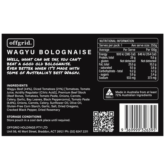 Batch made with Australian Stone Axe wagyu and O’conner pasture fed beef, this bolognaise is the real deal. Just add a side of Potatoes & saltbush or boil up some pasta for the best offgrid bolognaise going. www.defenceqstore.com.au content information