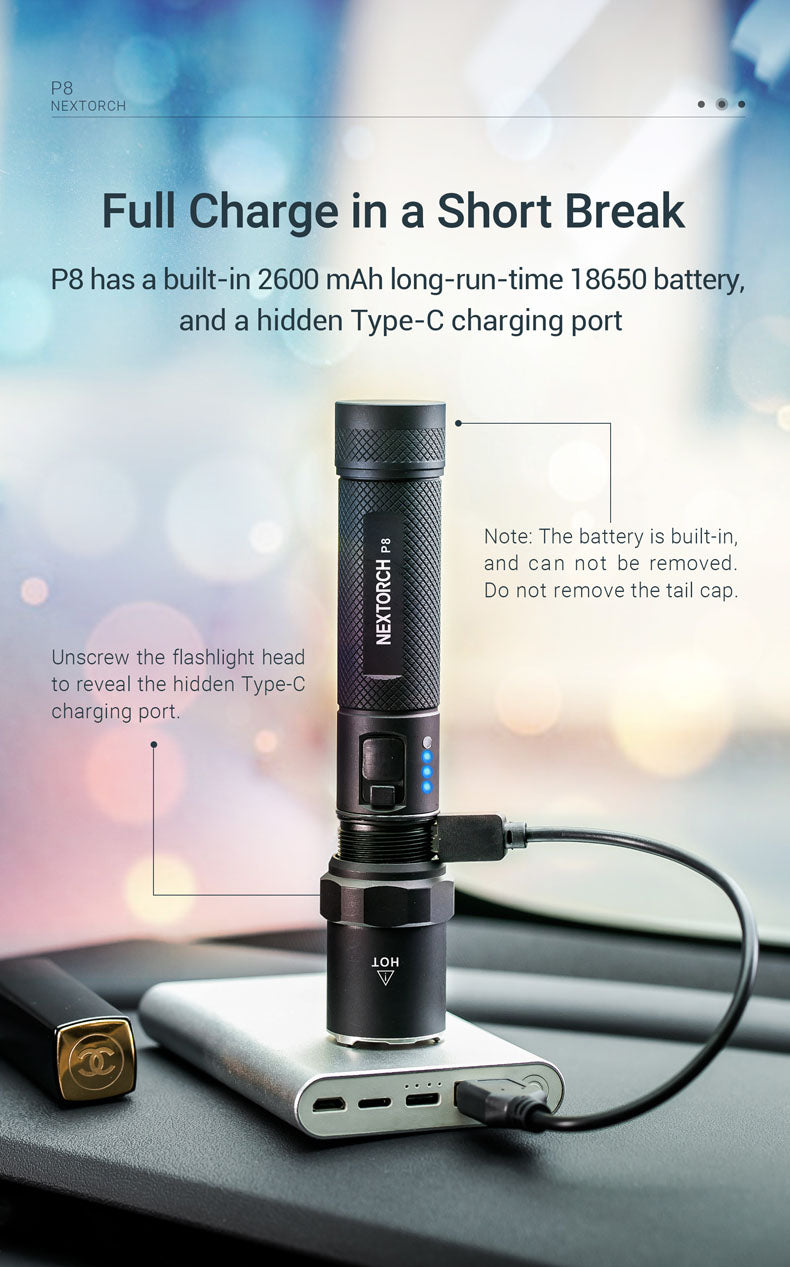 The featherweight P8 achieves real 1,300 ANSI lumens and a proud range of 240 metres. The extra-strong rechargeable battery has power for up to 60 hours of light without a break. This practical all-round torch is charged via a built-in USB-C port. www.defenceqstore.com.au