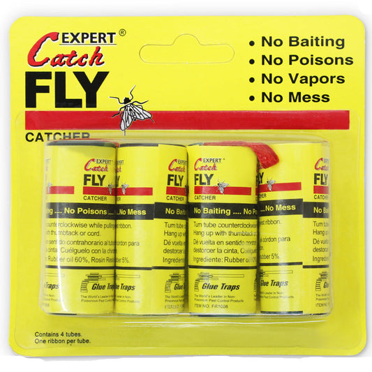 Experience a superior way to rid your space of flies! Our Expert Catch Pack of 4 Fly Strips feature a classic fly trapping design, utilizing the Silvalure 3D pattern that's irresistibly attractive to flies. Hang up these non-toxic ribbons - no more sticky fingers! www.defenceqstore.com.au
