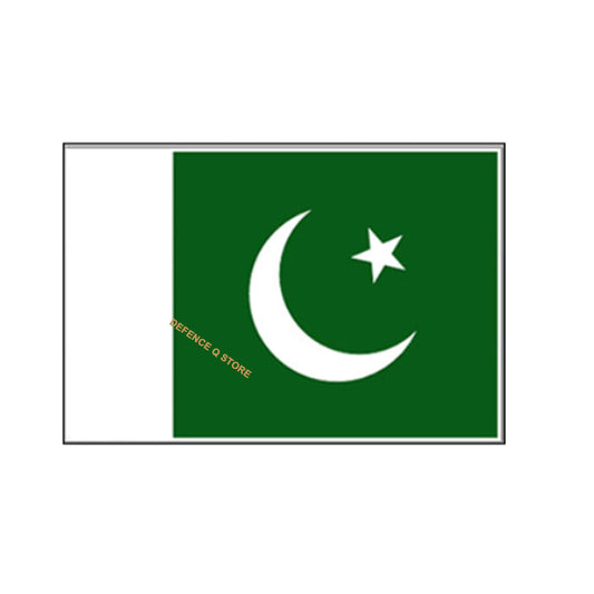 Pakistan gained it’s independence in 1947 when India was portioned into two separate dominions, and became an Islamic Republic in 1956. The national flag of Pakistan is dark green in colour with a white bar, a white crescent in the centre and a five pointed star. www.defenceqstore.com.au