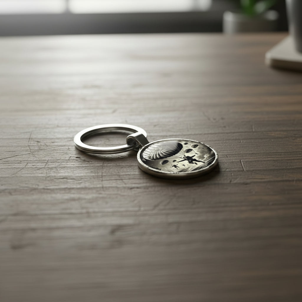 Carry a piece of airborne pride with this striking full-colour Paratroopers Keyring. Featuring an iconic incoming paratroopers design, it's the perfect way to honour those who serve with courage and precision. Compact yet impactful, this distinctive keyring lets you display your admiration wherever you go. A meaningful accessory for supporters, veterans, and enthusiasts alike. www.defenceqstore.com.au