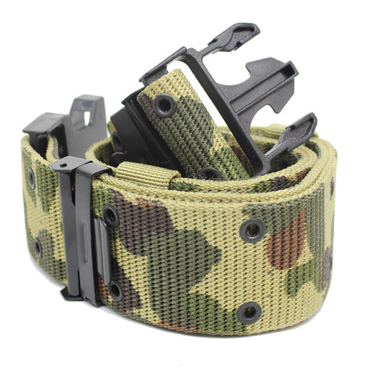 Be prepared for any adventure with the perfect pistol belt! Developed for military and law enforcement, this nylon belt is equipped with a side release clip for quick access to your supplies. Compatible with the Alice pouch and webbing system, it's made of durable nylon with two grommets for attaching accessories for rock climbing, fishing, hunting, and hiking. Nylon/metal/plastic fastening clip, fits up to 108cm. www.defenceqstore.com.au