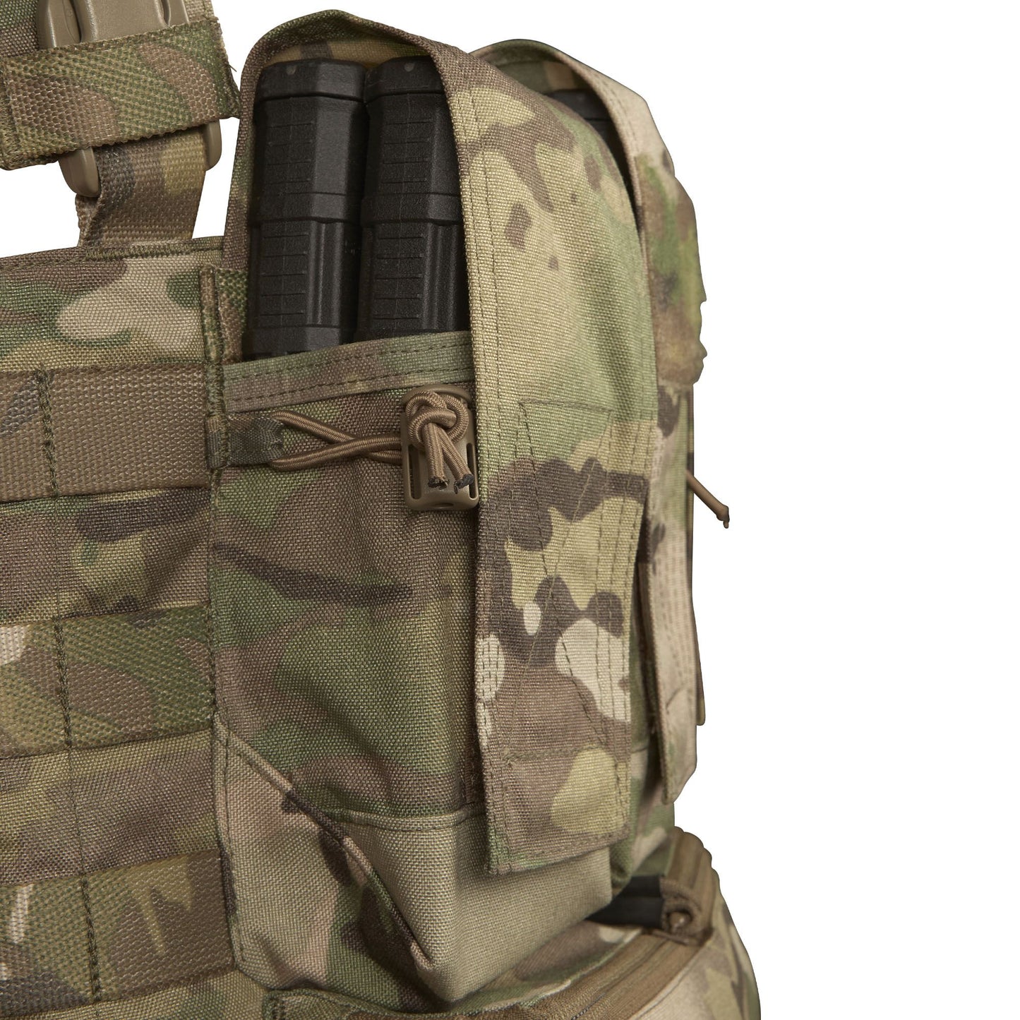 The magazine pouches have adjustable/removable lids to allow larger magazines, such as AK47 mags to be carried or allow easier access to mags by removing the flaps all together. They can also accommodate a pistol, black means (Baofeng) radio or a smoke grenade if required. Bungee retention around the mag pouches provides additional security for stowed items. www.defenceqstore.com.au
where the army shops