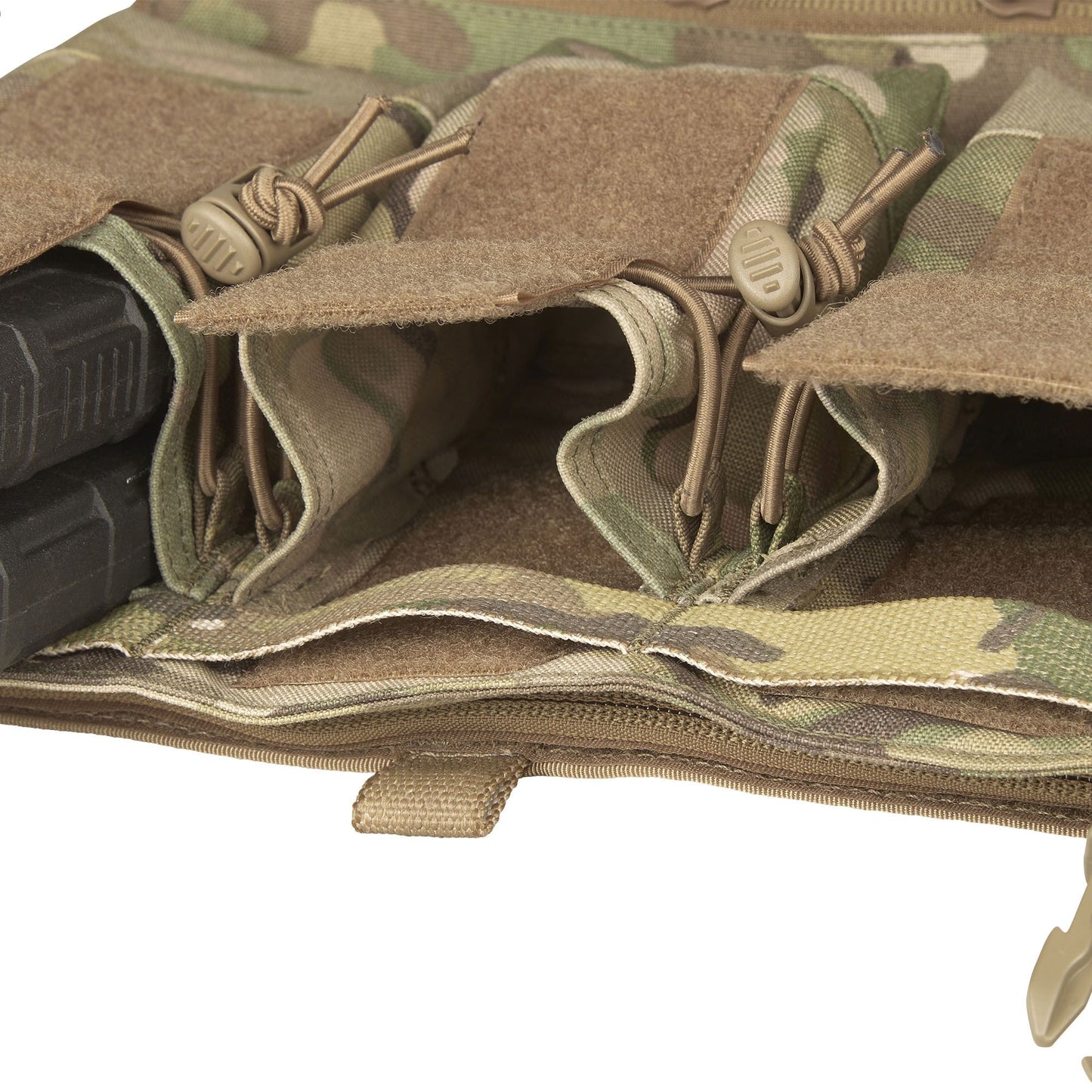 The magazine pouches have adjustable/removable lids to allow larger magazines, such as AK47 mags to be carried or allow easier access to mags by removing the flaps all together. They can also accommodate a pistol, black means (Baofeng) radio or a smoke grenade if required. Bungee retention around the mag pouches provides additional security for stowed items. www.defenceqstore.com.au
where the army shops