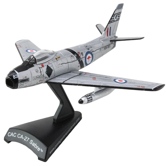 The CAC-27 Sabre represents a pivotal chapter in RAAF aviation history, serving as a key platform during the Cold War era. This Postage Stamp 1:110 scale diecast metal model faithfully reproduces the aircraft's authentic RAAF livery and markings with museum-quality precision. www.defenceqstore.com.au
