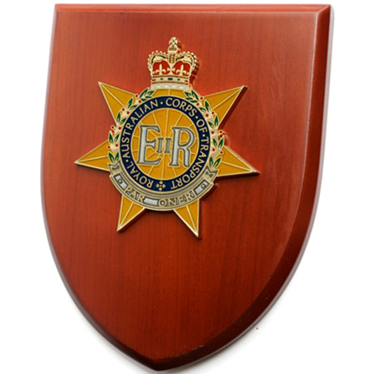 An Exceptional Royal Australian Corps of Transport (RACT) Plaque is now available for order. This stunning plaque showcases a 100mm full colour enamel crest, elegantly placed on a 200x160mm timber finish shield. www.defenceqstore.com.au