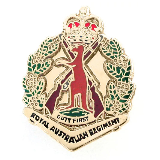 The Royal Australian Regiment (RAR) 20mm full-colour enamel lapel pin. Displayed on a presentation card. This beautiful gold-plated lapel pin will look great on both your jacket and your cap. www.defenceqstore.com.au where the army shops