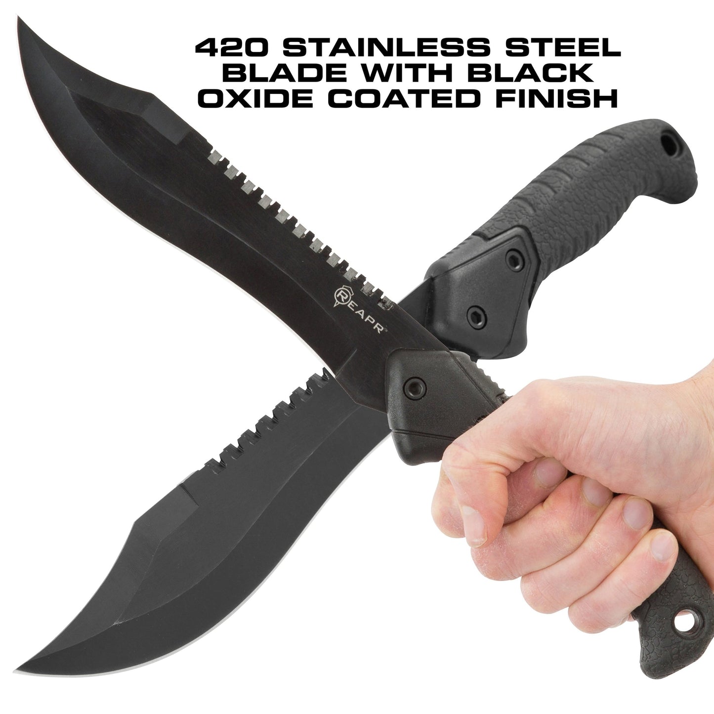 The REAPR 11001 TAC Bowie Knife is perfect for all your camping, hunting, tactical and survival needs. This tough and durable Bowie knife is great for hacking brush, peeling wood for tinder, dressing game, whittling branches and prepping food. This knife also gives you the upper hand tactically in any emergency. www.defenceqstore.com.au
