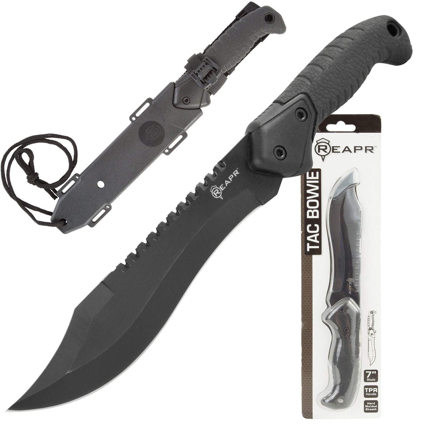 The REAPR 11001 TAC Bowie Knife is perfect for all your camping, hunting, tactical and survival needs. This tough and durable Bowie knife is great for hacking brush, peeling wood for tinder, dressing game, whittling branches and prepping food. This knife also gives you the upper hand tactically in any emergency. www.defenceqstore.com.au