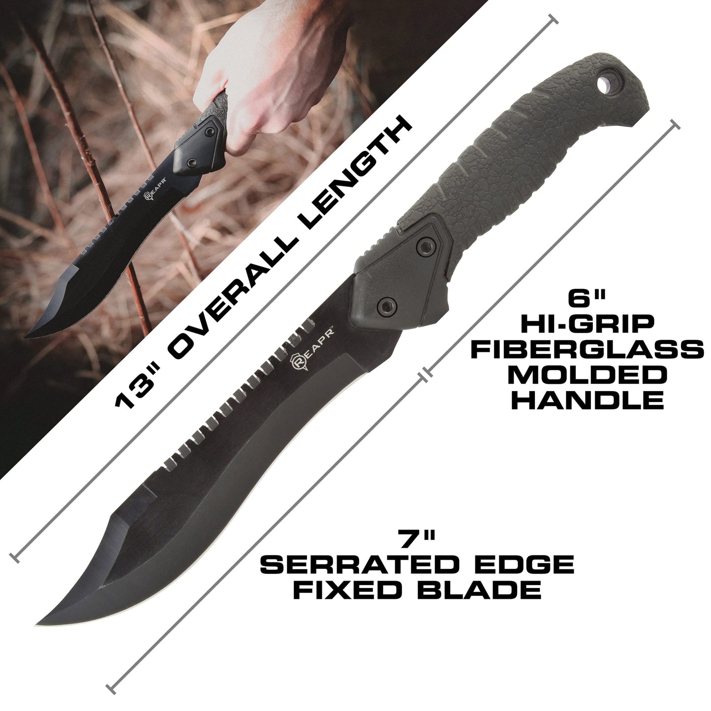 The REAPR 11001 TAC Bowie Knife is perfect for all your camping, hunting, tactical and survival needs. This tough and durable Bowie knife is great for hacking brush, peeling wood for tinder, dressing game, whittling branches and prepping food. This knife also gives you the upper hand tactically in any emergency. www.defenceqstore.com.au