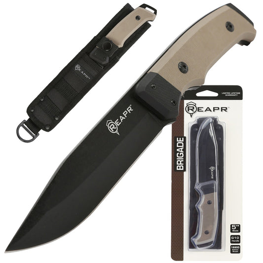 Featuring a 4mm thick 5” drop point blade, the Reapr Brigade Knife is perfect for almost every use, from wilderness emergencies to hunting, guiding and camping. The 420 Stainless Steel blade is sharp, tough and extremely durable. www.defenceqstore.com.au