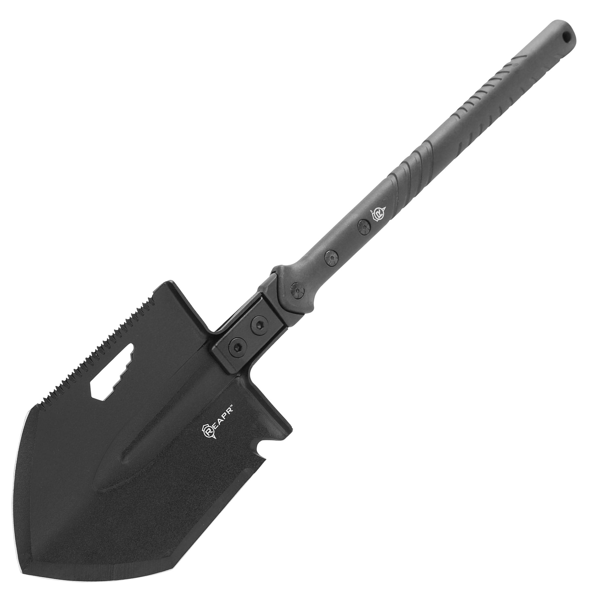 The REAPR 11021 TAC Survival Shovel is the ultimate survival tool shovel. This compact, space saving tool, features a 7 1/2″ stainless steel precision cast head (with a powder coat wrinkle finish) combining a saw edge, ripper, chopping edge and wrenches. www.defenceqstore.com.au