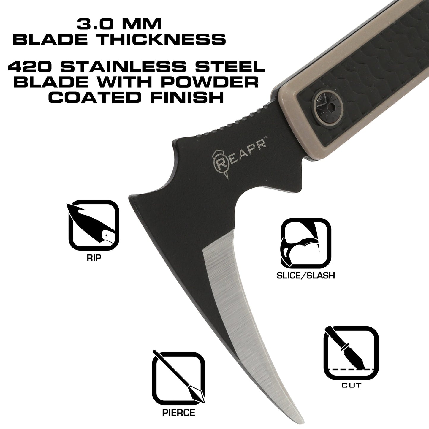 There aren’t too many cutting tasks the Versa Karambit can’t tackle with ease. The 3-1/2” full-tang talon blade will cut through cut nylon strapping, canvas and heavy materials without hesitation while the powder-coated 420 stainless steel construction is strong, sturdy and ideal for re-sharpening when the time comes. www.defenceqstore.com.au