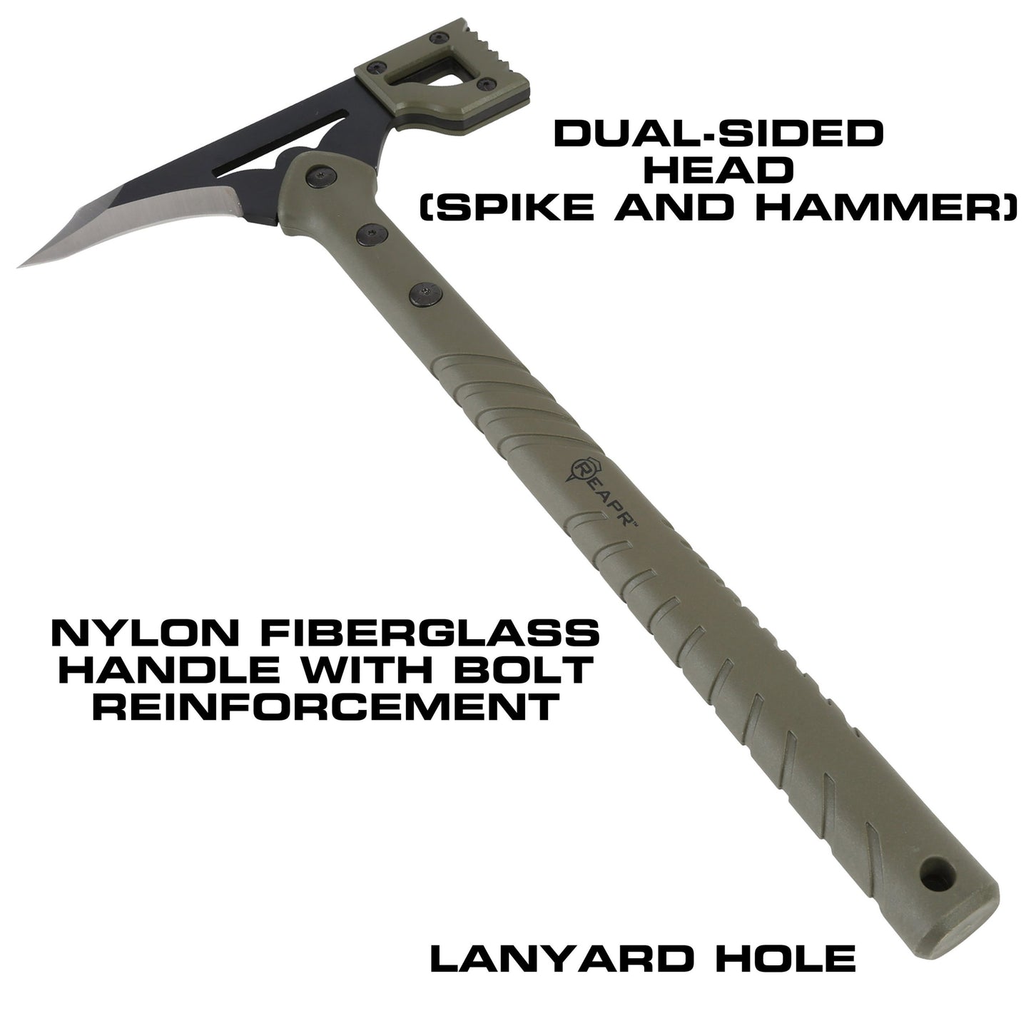 Channel your inner warrior with the superbly crafted Reapr Battle Hammer. The head features a destructive deep-milled hammer face that will demolish and pummel with ferocious efficiency as well as a sharp spiked blade for extreme piercing. www.defenceqstore.com.au