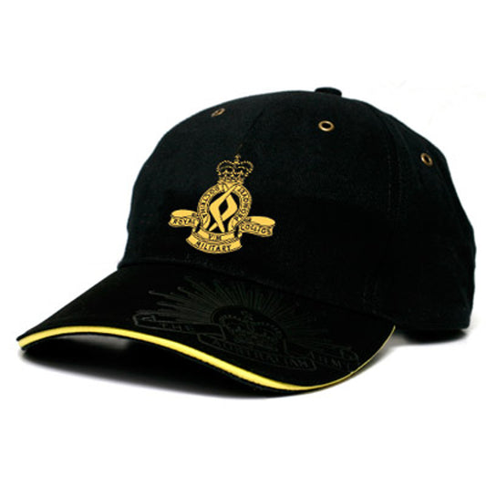 This elegant RMC Black Cap exudes style and utility with its sleek design. Crafted with fine, heavy brushed cotton, this cap features the dignified RMC crest embroidered on the front and the striking Rising Sun Badge embossed on the peak and engraved on the strap buckle - an eye-catching, must-have accessory for any wardrobe! www.defenceqstore.com.au