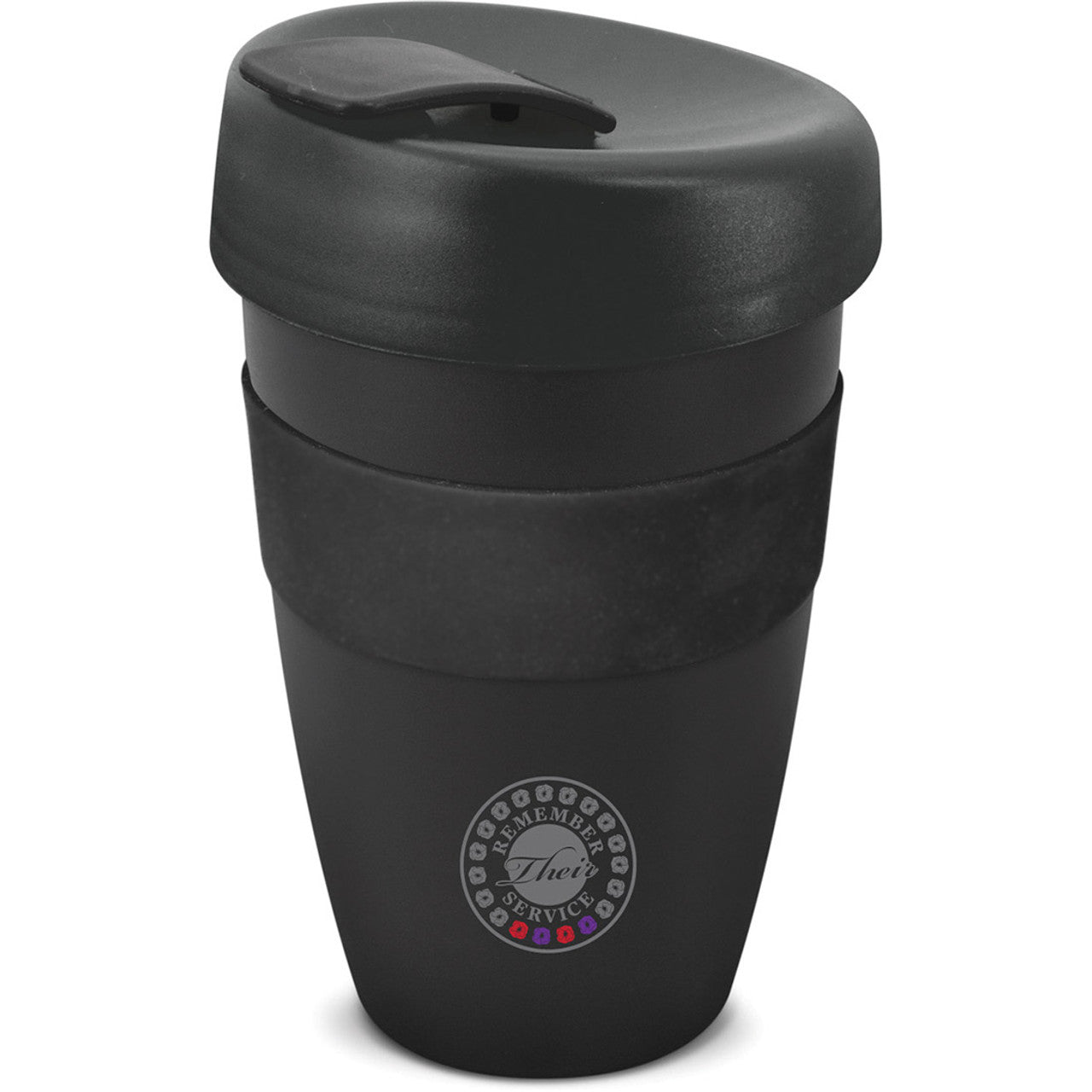 Introducing the Remember Their Service Red & Purple Poppy Reusable Coffee Cup. This unique cup features purple and red poppies, symbolizing the special bond between servicemen and women and war animals. www.defenceqstore.com.au
