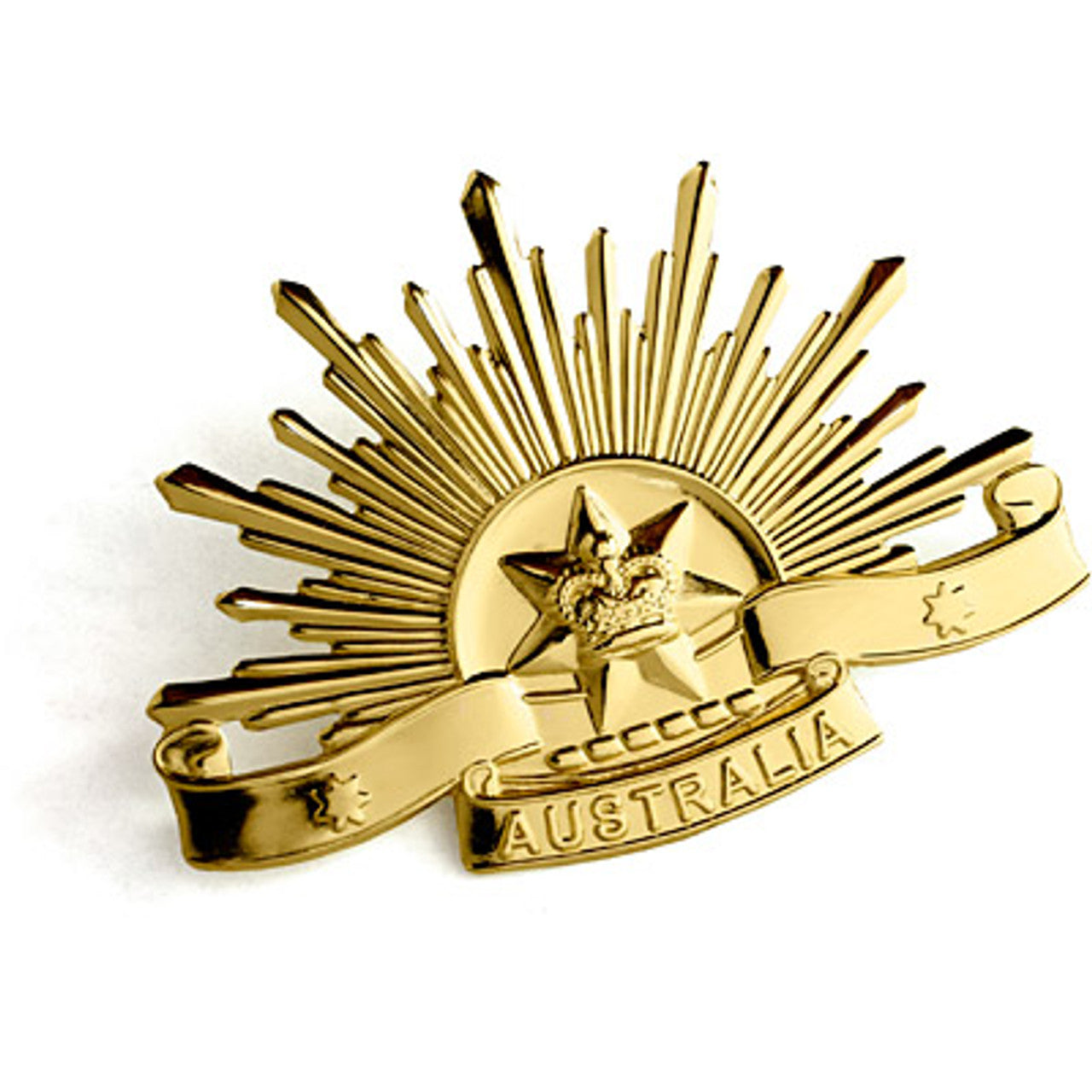 Collectors and military history buffs will appreciate this authentic 1969 Rising Sun Hat Badge replica. Featuring the distinctive Federation Star and Torse Wreath design from Australia's original 1902 insignia, this sixth edition badge captures the nation's proud heritage with 'Australia' inscribed on the scroll. www.defenceqstore.com.au