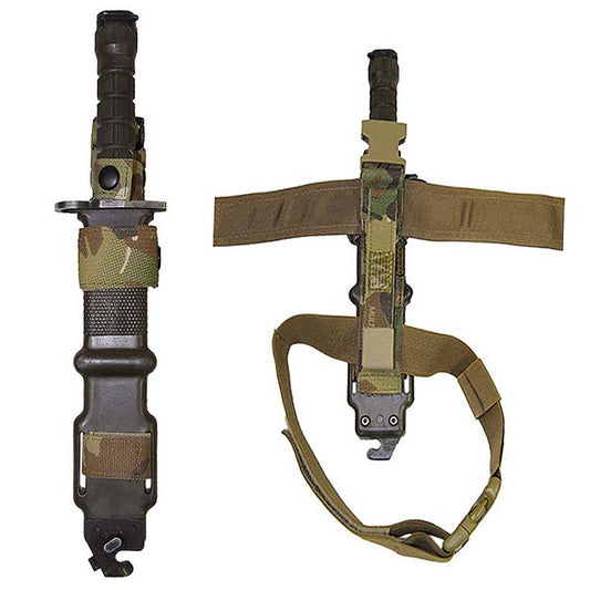 The M9 Bayonet Adapter MOLLE (BAM) is an add on product allowing the current Australian issue M9 Ontario fighting knife to attach to MOLLE. With an appropriate sized Allen key, the user can convert the issued option into a fully adaptable MOLLE scabbard. www.defenceqstore.com.au