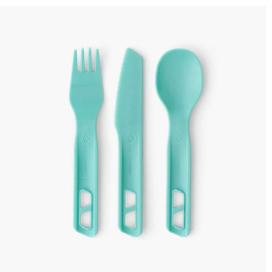 Light, strong and functional, the Passage Cutlery Set features an ergonomic Knife, Fork and Spoon. The handles can be snapped together for transport; or two handles can be connected in opposite directions to create a long spork or spoon. Built of EU food-grade fibreglass-reinforced polypropylene, Passage Cutlery is designed to fit into our Frontier cookware. www.defenceqstore.com.au