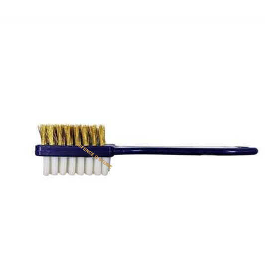 Discover the amazing benefits of using Shoe Brush Crepe/Wire Suede &amp; Nubuck Blue Plastic Handle! Perfect for all types of suede and nubuck, the crepe side effortlessly removes dirt while the brass bristles restore the nap of your favorite suede pieces. Elevate your shoe care routine with this must-have brush! www.defenceqstore.com.au