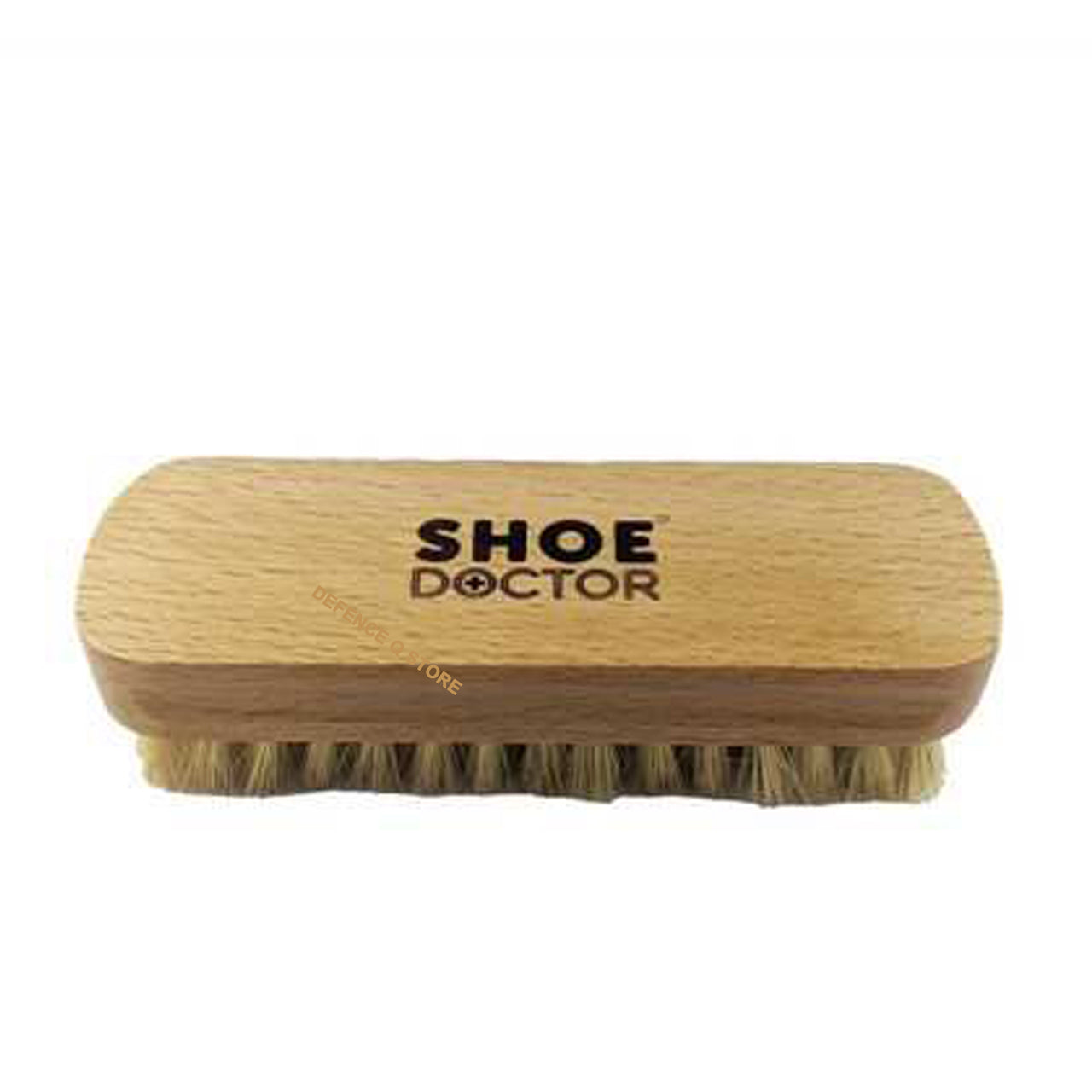 Shoe Doctor Shoe Brush with Natural Animal Bristles. Natural coloured bristles suited to any colour polish. Varnished and made from Beech Timber. This brush contains dense tufts of natural fibre bristles to provide maximum buffing! Size: 123mm x 40mm x 37mm. www.defenceqstore.com.au