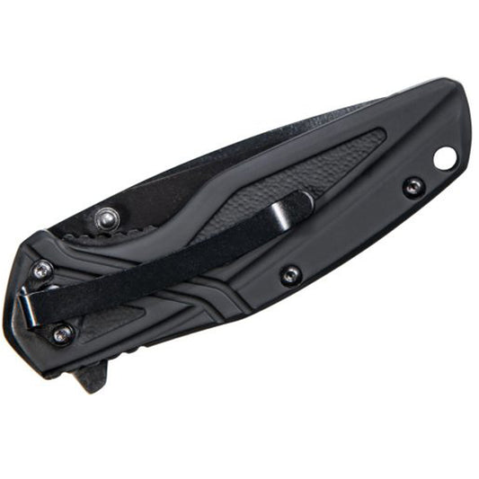 The Smith & Wesson SW1101 folding knife features a 3″ 8Cr13MoV black oxide drop point blade that can be deployed via the flipper tab or dual thumb studs. 8Cr13MoV is a high-quality stainless steel similar in properties to AUS-8. www.defenceqstore.com.au